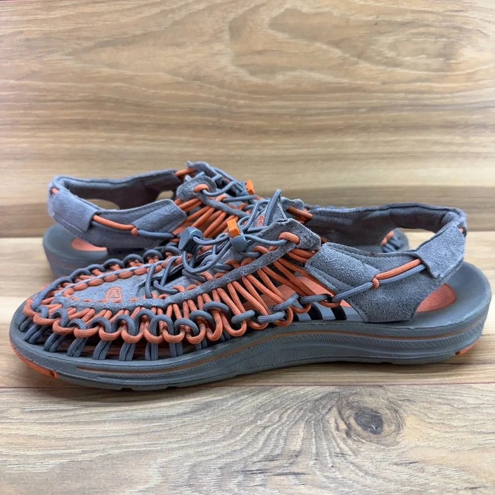 Keen Uneek Rope Slip On Sandals Mens 8.5 Orange Gray Travel Vacation Trail